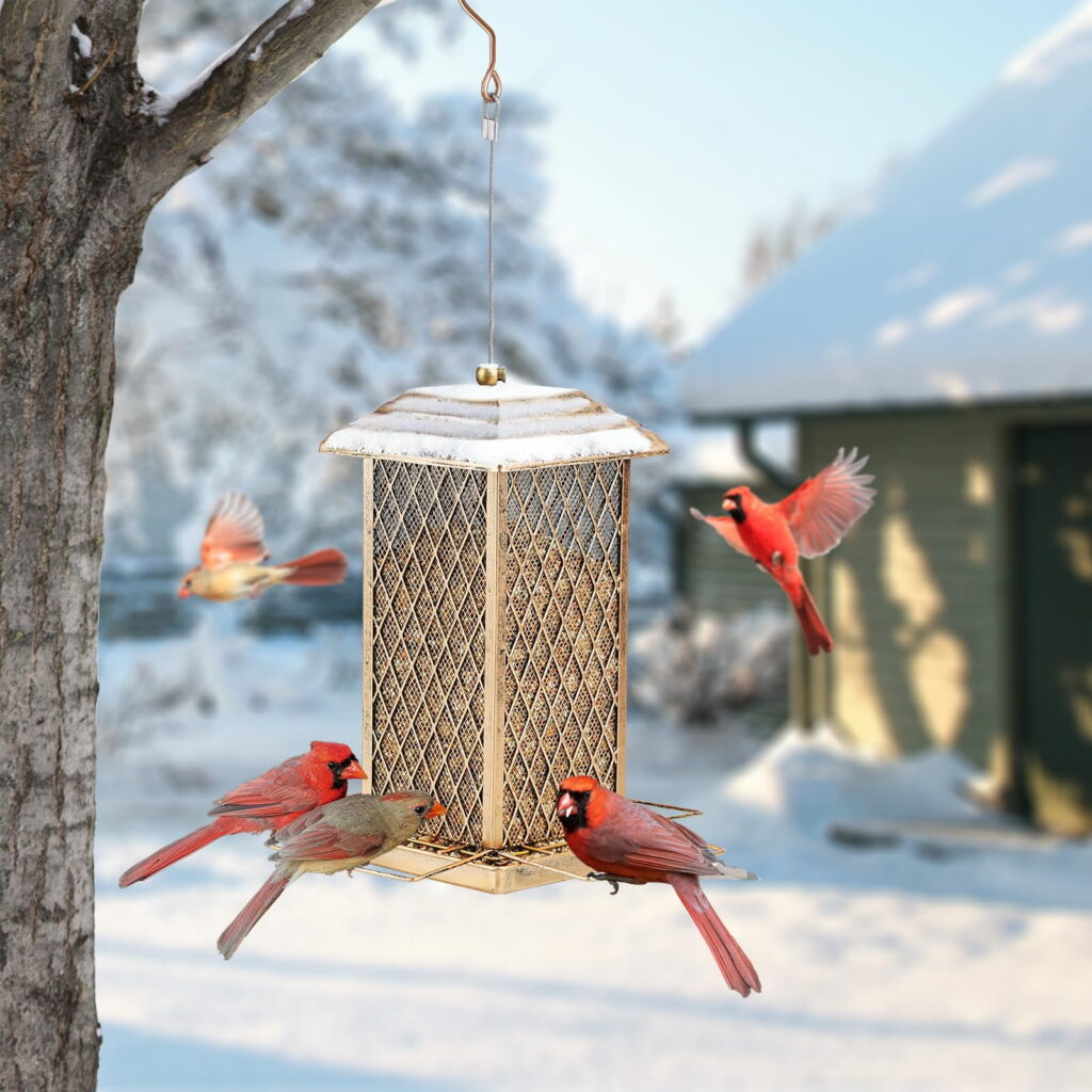 IWNTWY Metal Wild Bird Feeder for Outdoor Hanging, Heavy-Duty Garden Decor (Bronze, 3 lb) 2ww2u