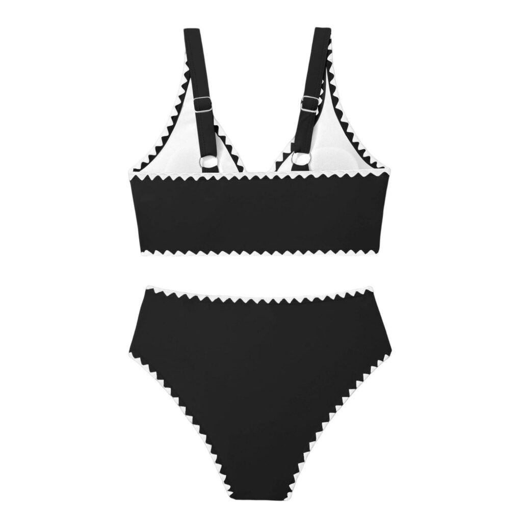 HAOTAGS Girls 2-Piece High Waist Bikini Swimsuit (Adjustable Strap Stretch Swimwear, Black, Size 5-16) ii5ei