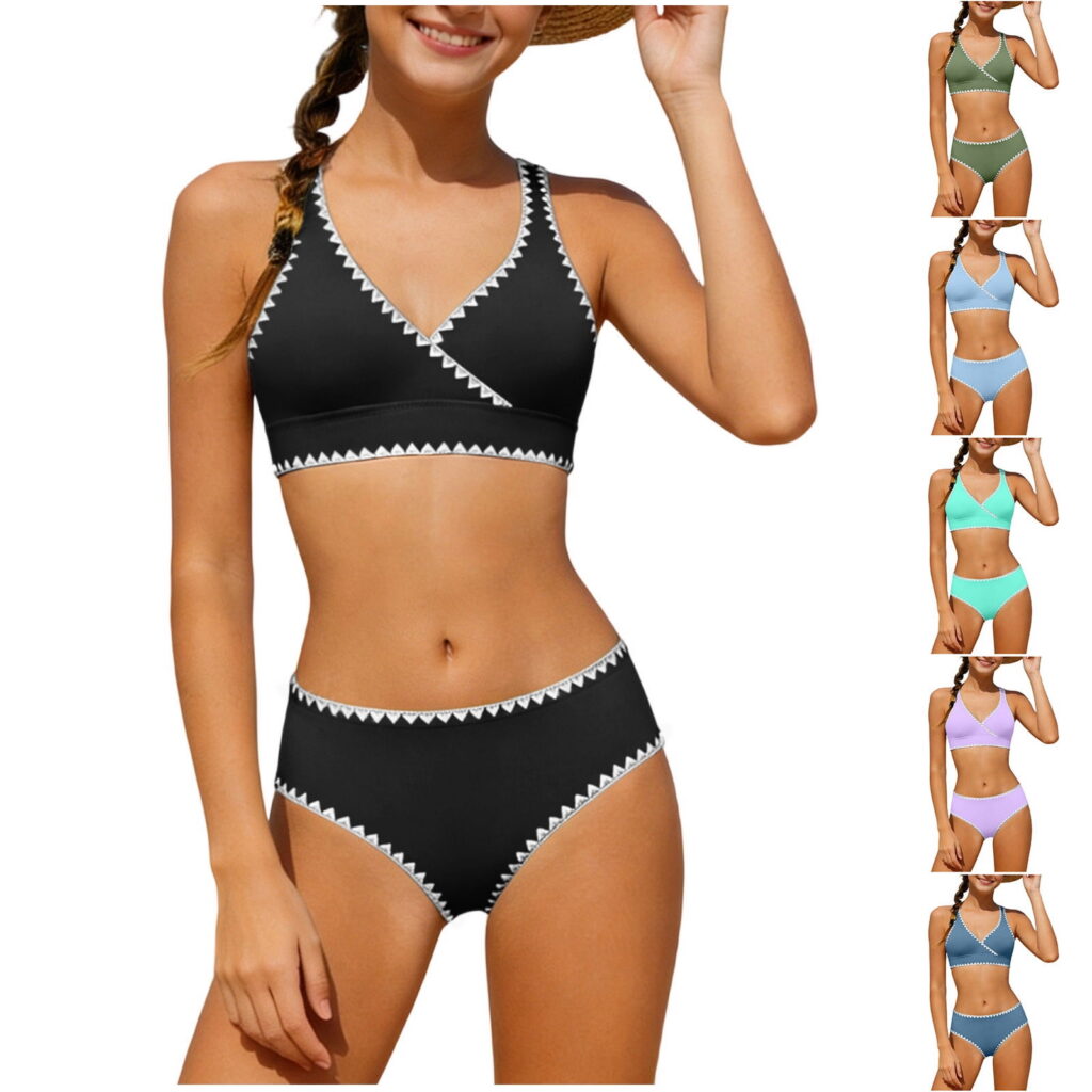HAOTAGS Girls 2-Piece High Waist Bikini Swimsuit (Adjustable Strap Stretch Swimwear, Black, Size 5-16) ii5ei