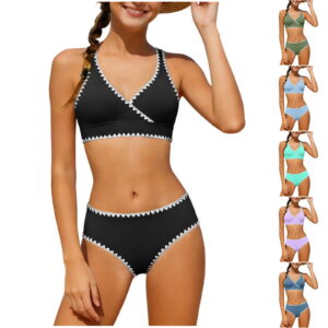 HAOTAGS Girls 2-Piece High Waist Bikini Swimsuit (Adjustable Strap Stretch Swimwear, Black, Size 5-16) ii5ei
