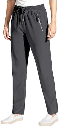 Comfysfit StretchActive Women's Casual Pants, Quick-Dry Lightweight Ice Silk Trousers with Elastic Waist (Grey, Large) 7rsac