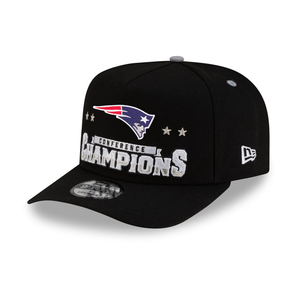 New Era New England Patriots 2025 AFC Champions Locker Room Trophy Collection A-Frame 9FIFTY Snapback Hat (Black, One Size) zwme9
