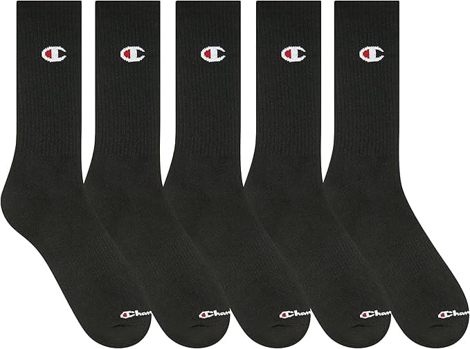 Champion Men's Performance Cushion Crew Socks Moisture-Wicking Athletic Gear (Black, 5-Pack) ivcp4