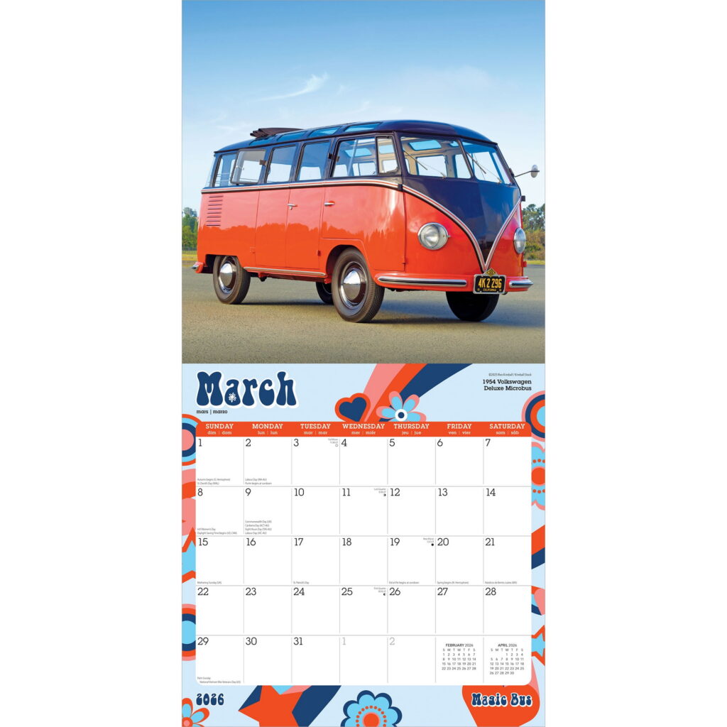 Motor Club Magic Bus 2026 Monthly Wall Calendar (12 in x 24 in) 4dujt