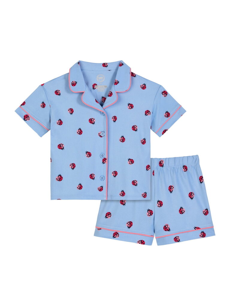 Wonder Nation Toddler Girls Short Sleeve Button Front Pajama Top and Shorts Set (Blue, 3T-5T) jarpp