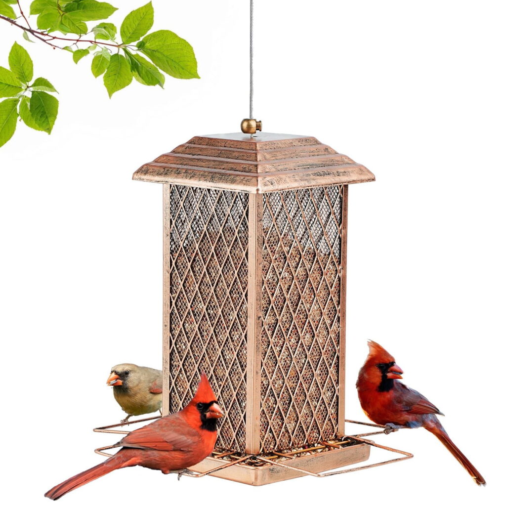 IWNTWY Metal Wild Bird Feeder for Outdoor Hanging, Heavy-Duty Garden Decor (Bronze, 3 lb) 2ww2u