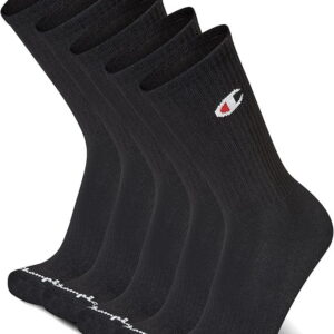 Champion Men's Performance Cushion Crew Socks Moisture-Wicking Athletic Gear (Black, 5-Pack) ivcp4