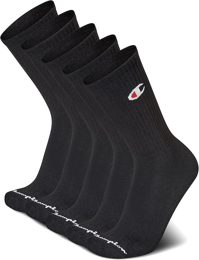 Champion Men's Performance Cushion Crew Socks Moisture-Wicking Athletic Gear (Black, 5-Pack) ivcp4