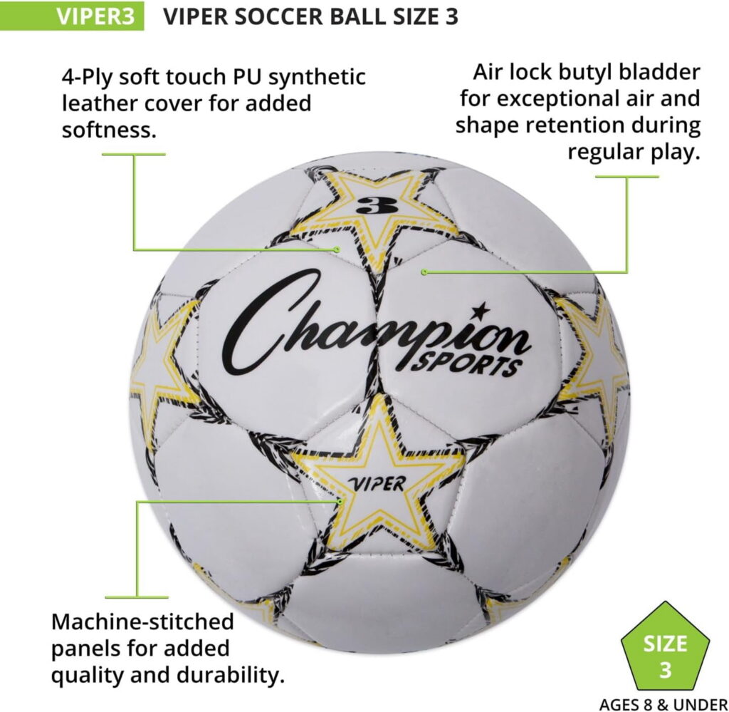 Champion Sports Viper Soccer Ball (White, Size 4) jykfb