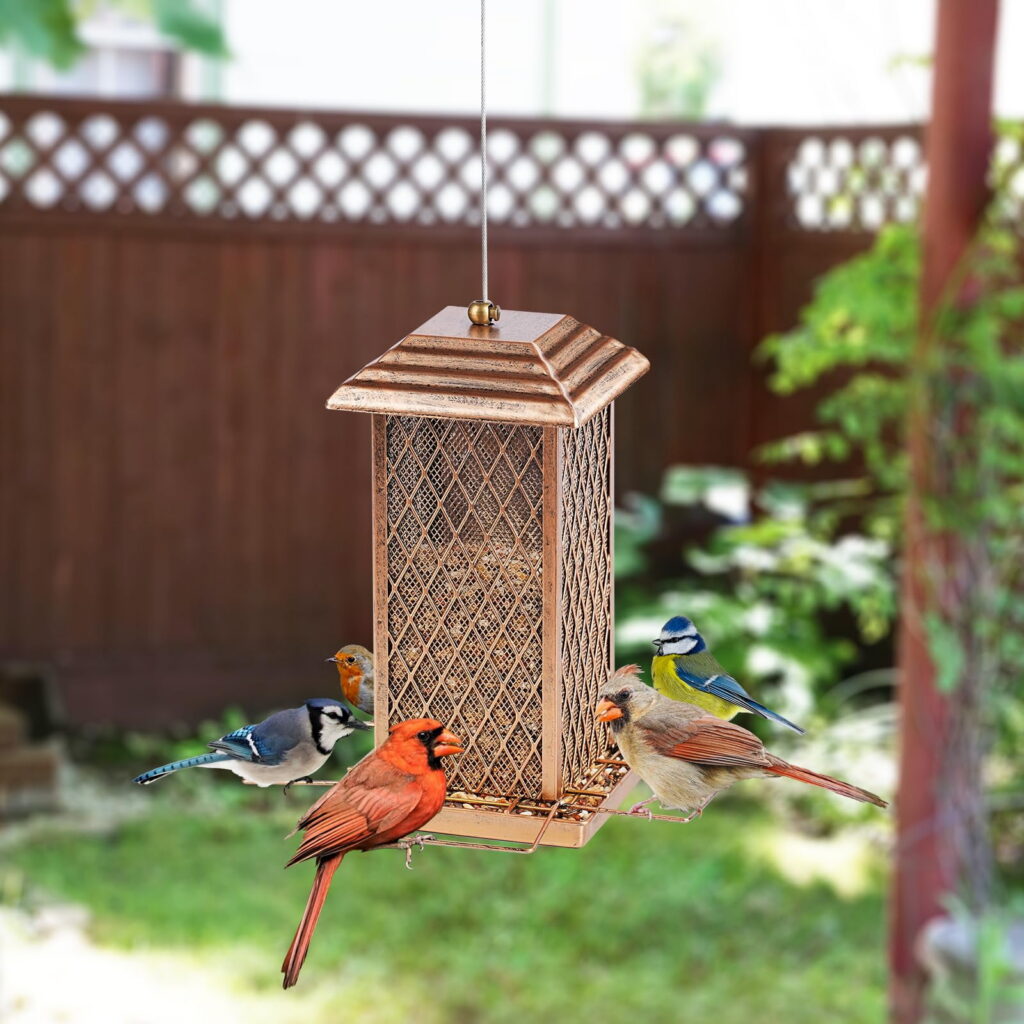 IWNTWY Metal Wild Bird Feeder for Outdoor Hanging, Heavy-Duty Garden Decor (Bronze, 3 lb) 2ww2u