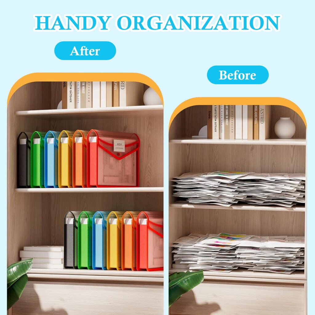 Amaopus Expanding File Folder Organizer, Waterproof Document Envelope with Snap Closure (Assorted Colors, 6 Pack, 13 in x 9.8 in) 35ua2