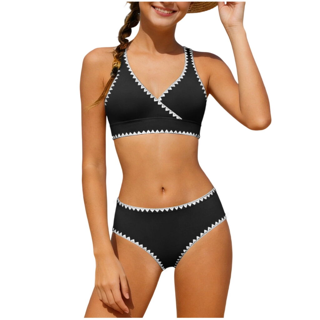 HAOTAGS Girls 2-Piece High Waist Bikini Swimsuit (Adjustable Strap Stretch Swimwear, Black, Size 5-16) ii5ei