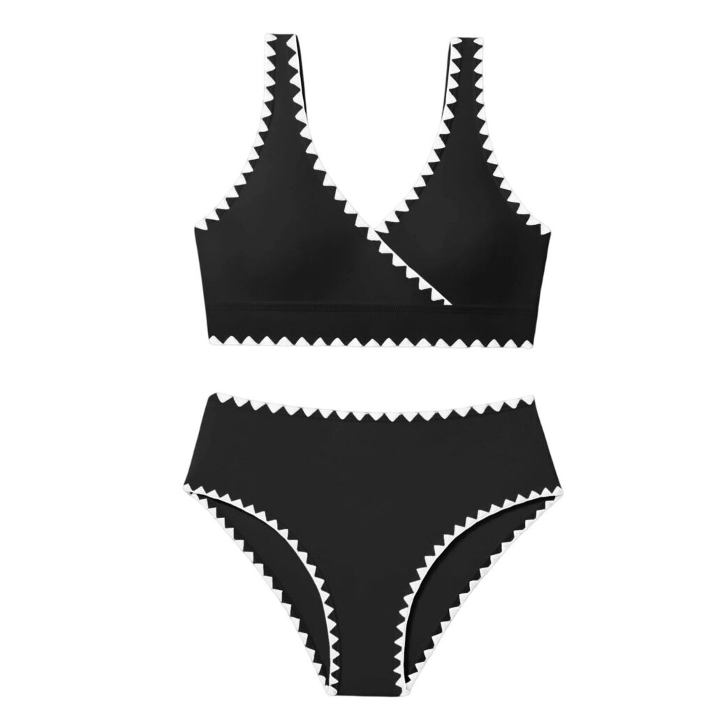 HAOTAGS Girls 2-Piece High Waist Bikini Swimsuit (Adjustable Strap Stretch Swimwear, Black, Size 5-16) ii5ei