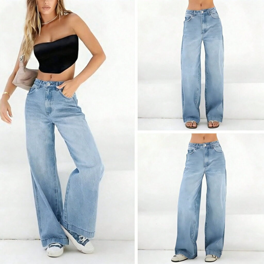 EMMIOL Women's Vintage Y2K Wide Leg Jeans (Blue, Large) hdaub