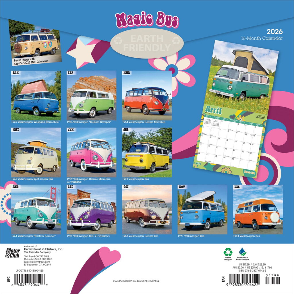 Motor Club Magic Bus 2026 Monthly Wall Calendar (12 in x 24 in) 4dujt