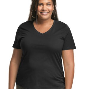 Hanes Just My Size Women's V-Neck T-Shirt Cotton Jersey Short Sleeve (Black, 4X) yat6h