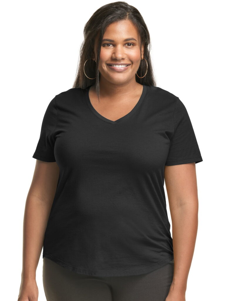 Hanes Just My Size Women's V-Neck T-Shirt Cotton Jersey Short Sleeve (Black, 4X) yat6h