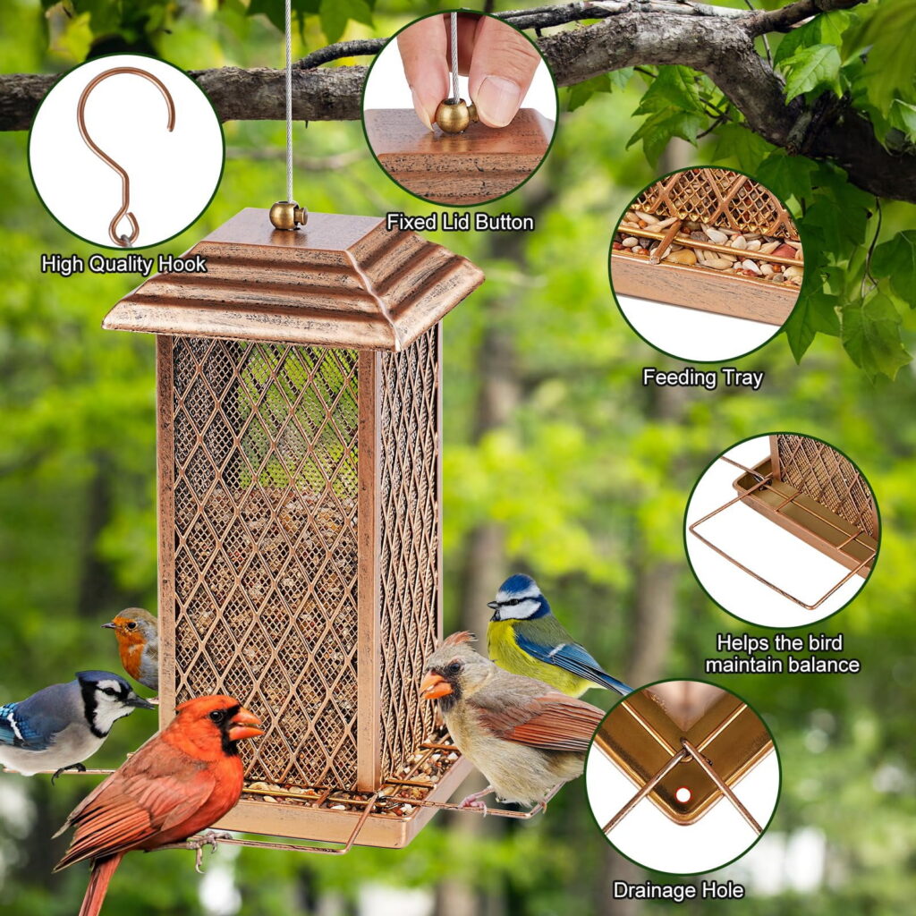 IWNTWY Metal Wild Bird Feeder for Outdoor Hanging, Heavy-Duty Garden Decor (Bronze, 3 lb) 2ww2u
