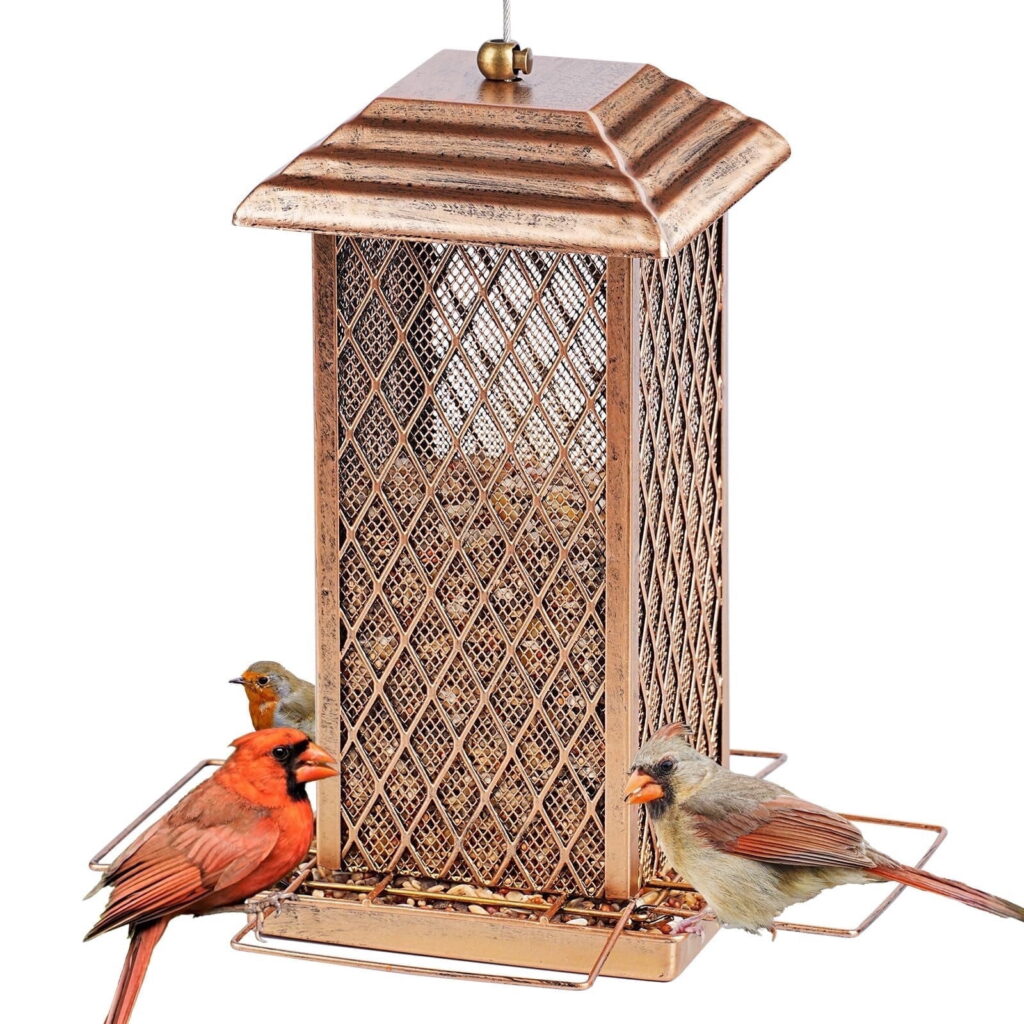 IWNTWY Metal Wild Bird Feeder for Outdoor Hanging, Heavy-Duty Garden Decor (Bronze, 3 lb) 2ww2u