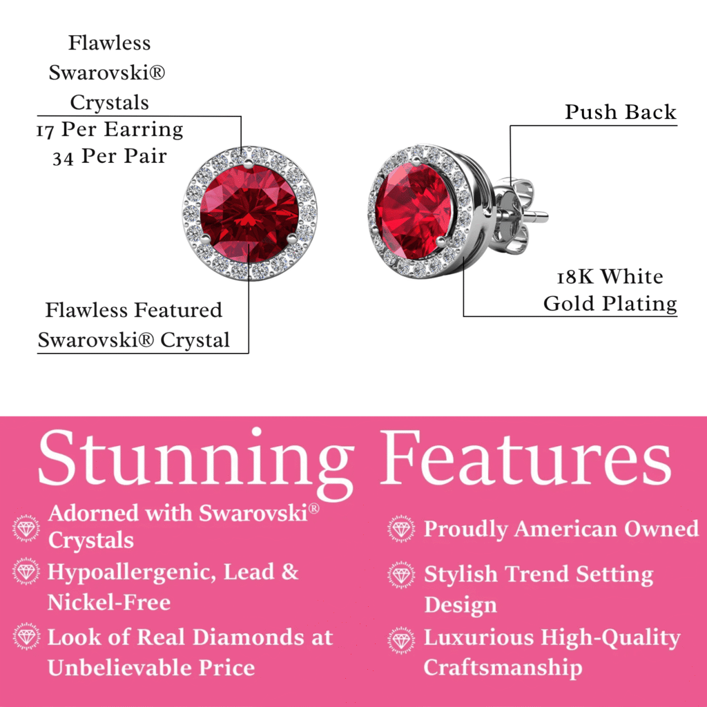 Cate & Chloe Royal January Birthstone Earrings with Swarovski Crystals (White Gold Plated, 0.31 in x 0.31 in) ugzqh