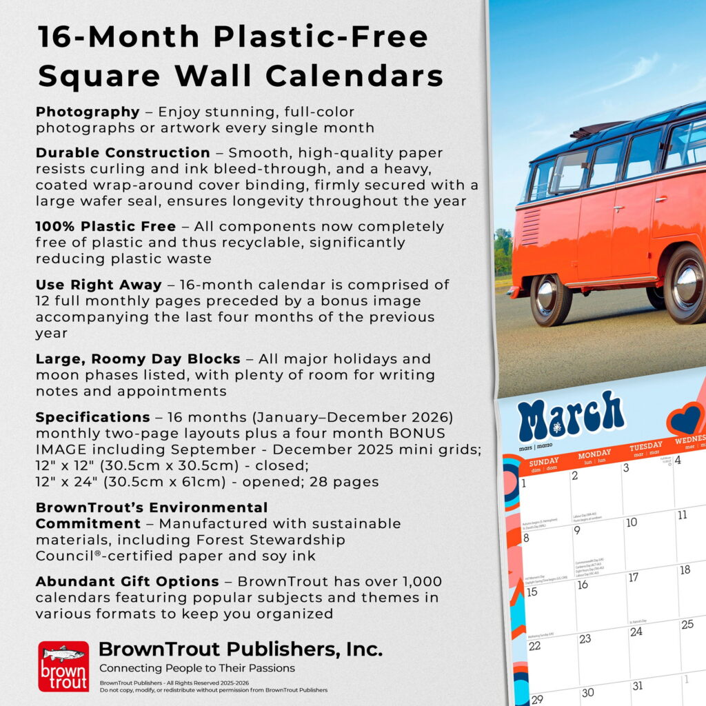 Motor Club Magic Bus 2026 Monthly Wall Calendar (12 in x 24 in) 4dujt
