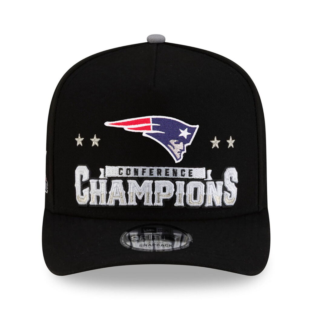 New Era New England Patriots 2025 AFC Champions Locker Room Trophy Collection A-Frame 9FIFTY Snapback Hat (Black, One Size) zwme9