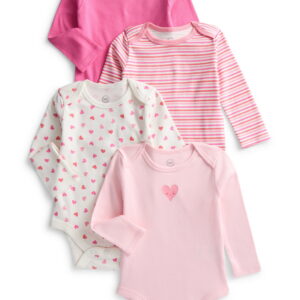 Wonder Nation Baby Girl Organic Cotton Long Sleeve Bodysuits (White, 4 Pack, 0-3 Months) rpvsw