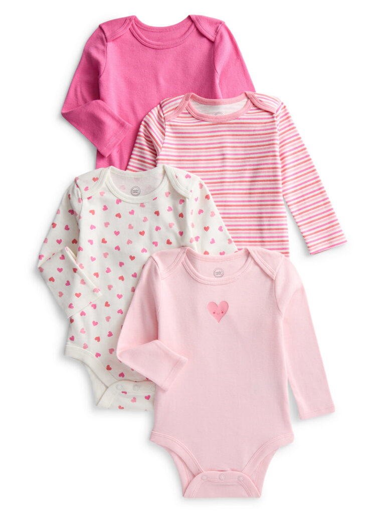 Wonder Nation Baby Girl Organic Cotton Long Sleeve Bodysuits (White, 4 Pack, 0-3 Months) rpvsw