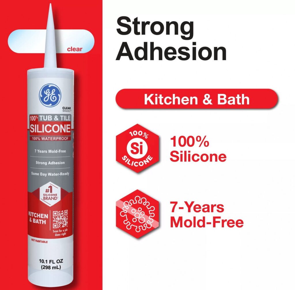 GE Silicone 1 Tub & Tile Sealant, Waterproof Adhesive for Kitchen and Bathroom (Clear, 10.1 fl oz) cwwsf