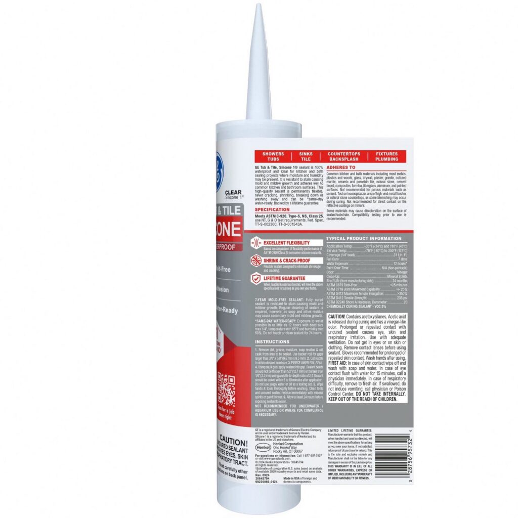 GE Silicone 1 Tub & Tile Sealant, Waterproof Adhesive for Kitchen and Bathroom (Clear, 10.1 fl oz) cwwsf