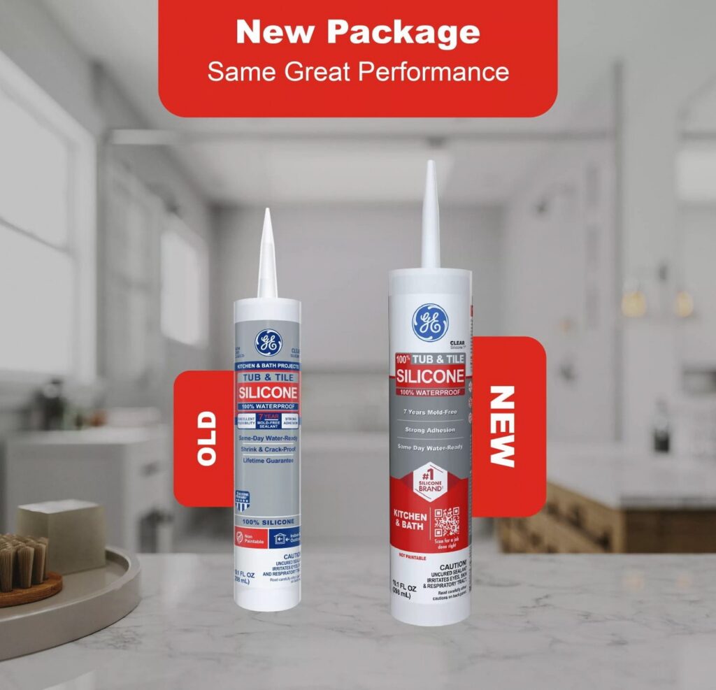 GE Silicone 1 Tub & Tile Sealant, Waterproof Adhesive for Kitchen and Bathroom (Clear, 10.1 fl oz) cwwsf