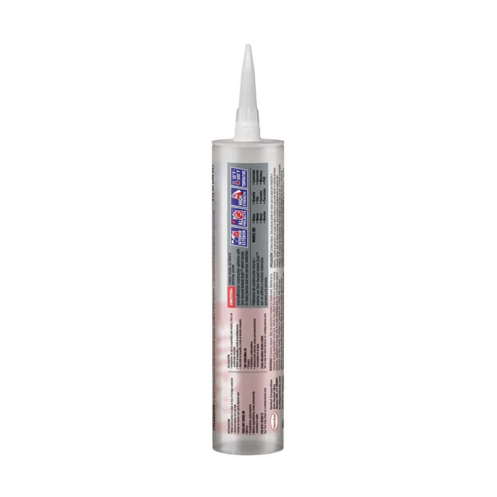 Loctite Power Grab Ultimate Construction Adhesive, Crystal Clear Finish, Heavy-Duty Bonding (Clear, 9 fl oz) mbk22