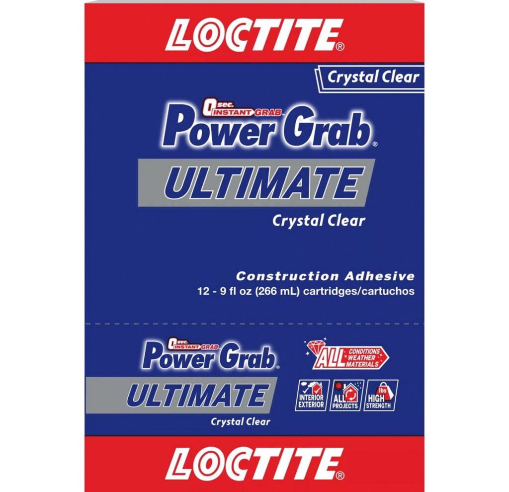 Loctite Power Grab Ultimate Construction Adhesive, Crystal Clear Finish, Heavy-Duty Bonding (Clear, 9 fl oz) mbk22