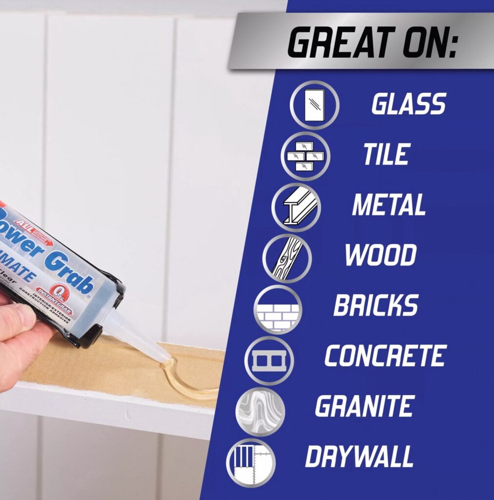 Loctite Power Grab Ultimate Construction Adhesive, Crystal Clear Finish, Heavy-Duty Bonding (Clear, 9 fl oz) mbk22