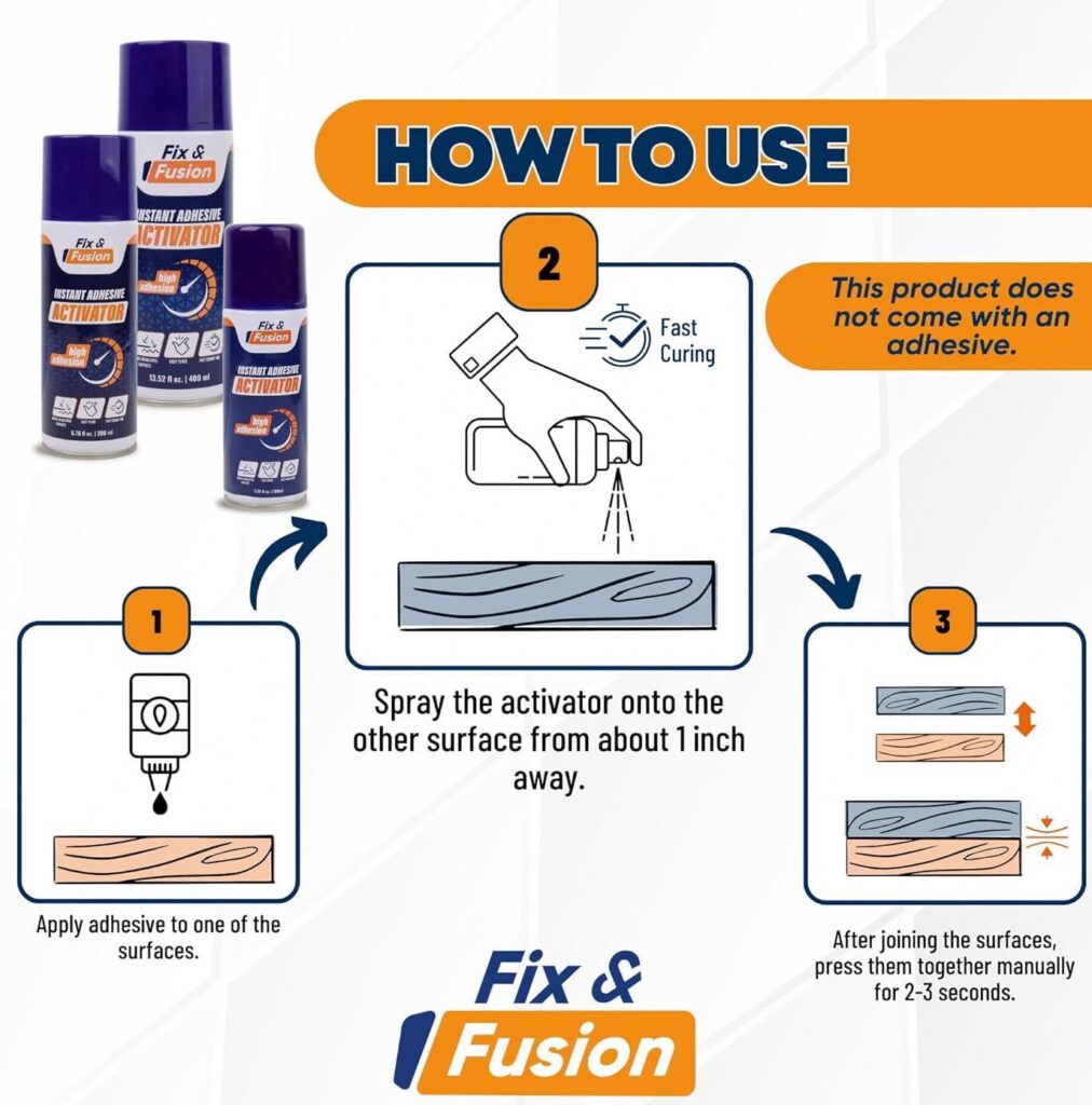 FIX & FUSION Cyanoacrylate Adhesive Activator Spray for Wood Plastic and Rubber (13.5 fl oz) razi7