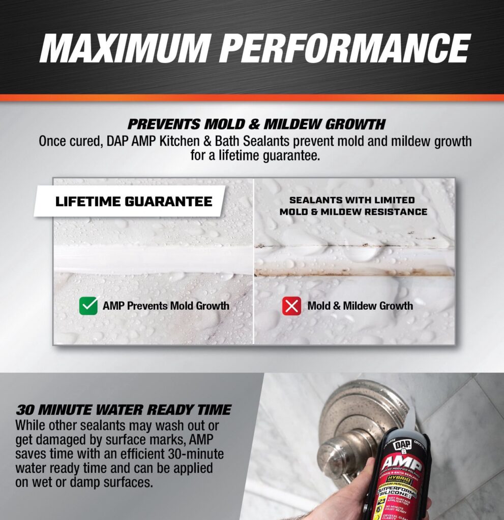 DAP AMP Kitchen and Bath Sealant (White, 9 oz) 8aapx