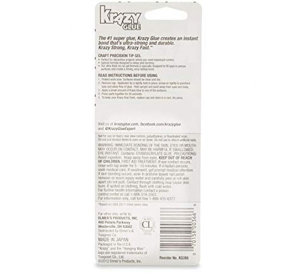 Krazy Glue Craft Super Glue Gel, Precision Tip, Heavy-duty Adhesive (Clear, 0.14 oz) y9v82