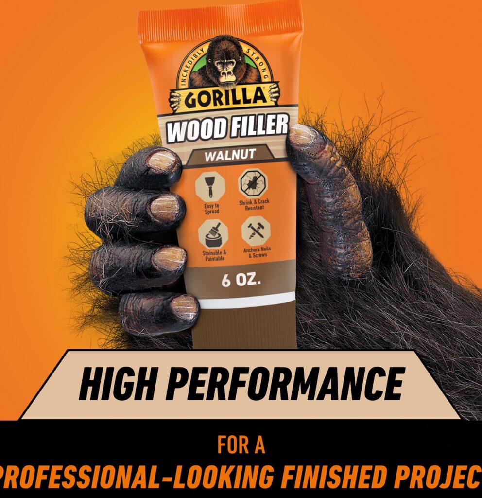 Gorilla All Purpose Wood Filler, Water Resistant Repair Compound for Indoor and Outdoor Use (Walnut, 6 oz) h2ies
