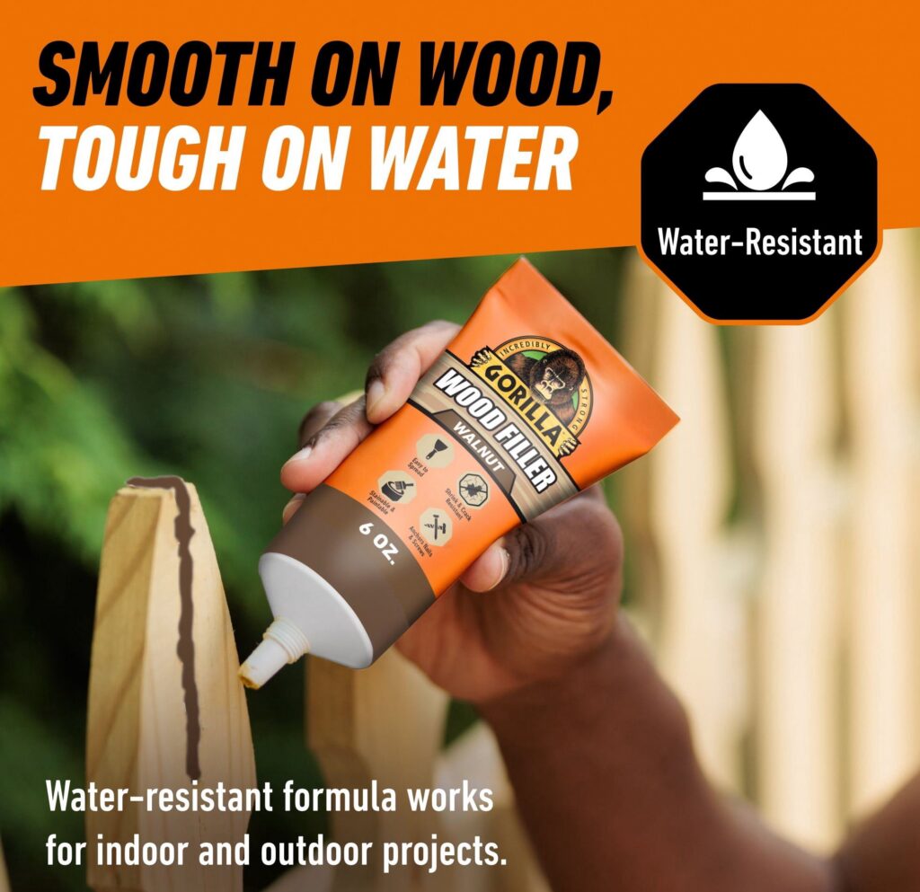 Gorilla All Purpose Wood Filler, Water Resistant Repair Compound for Indoor and Outdoor Use (Walnut, 6 oz) h2ies