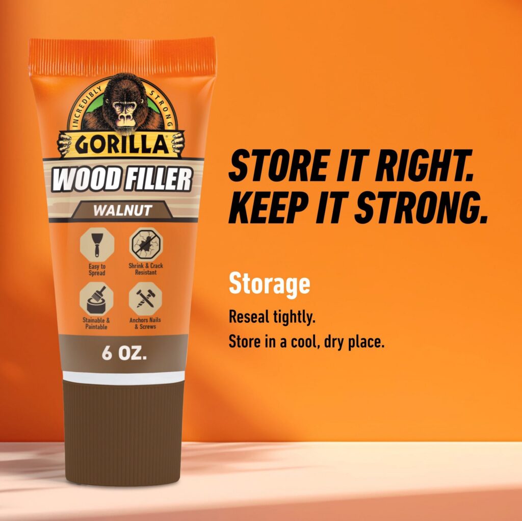 Gorilla All Purpose Wood Filler, Water Resistant Repair Compound for Indoor and Outdoor Use (Walnut, 6 oz) h2ies