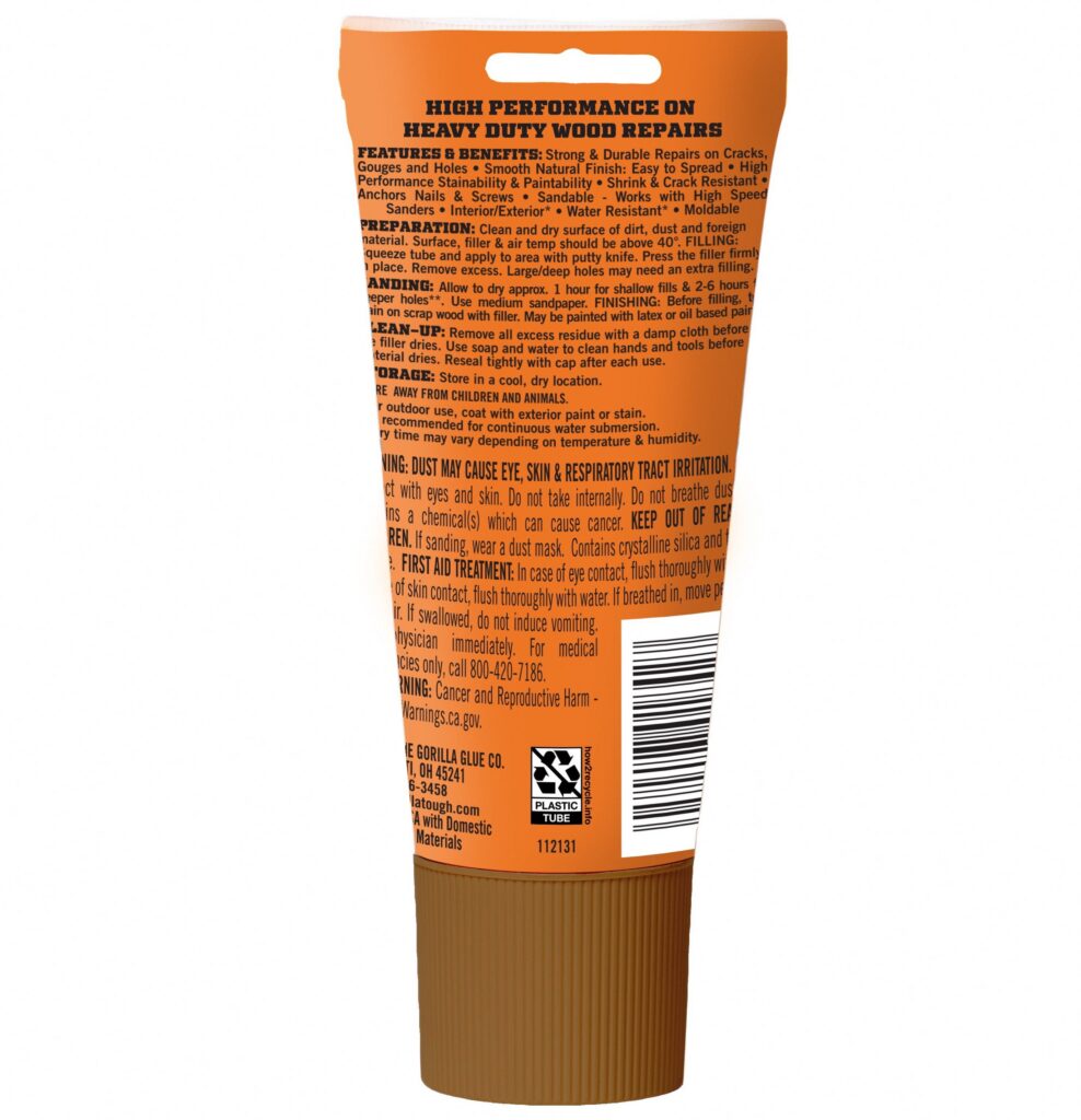 Gorilla All Purpose Wood Filler, Water Resistant Repair Compound for Indoor and Outdoor Use (Walnut, 6 oz) h2ies