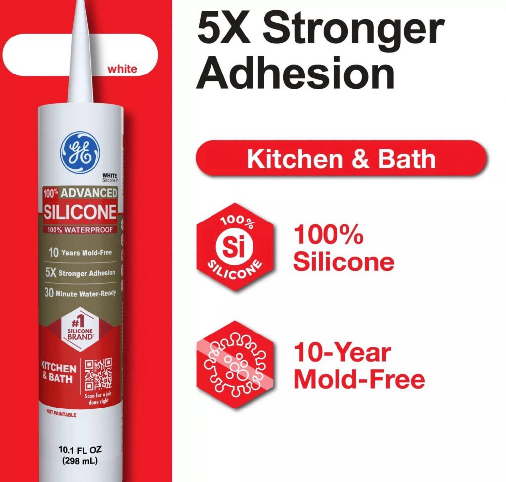 GE Advanced Silicone Kitchen & Bath Sealant (White, 10.1 fl oz) 4x5kg