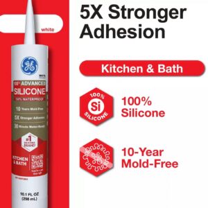 GE Advanced Silicone Kitchen & Bath Sealant (White, 10.1 fl oz) 4x5kg