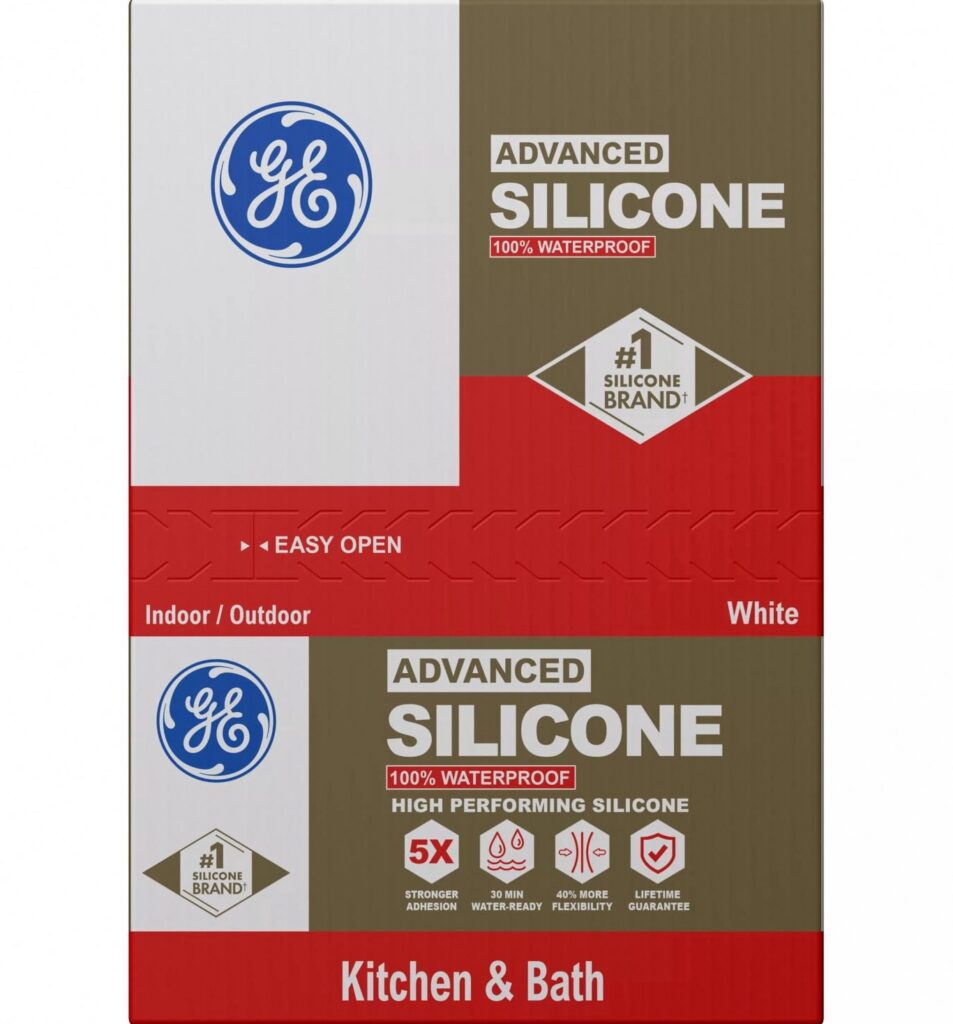 GE Advanced Silicone Kitchen & Bath Sealant (White, 10.1 fl oz) 4x5kg