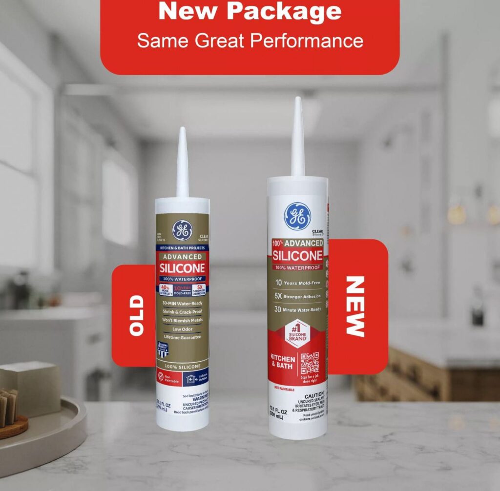 GE Advanced Silicone Kitchen & Bath Sealant (White, 10.1 fl oz) 4x5kg