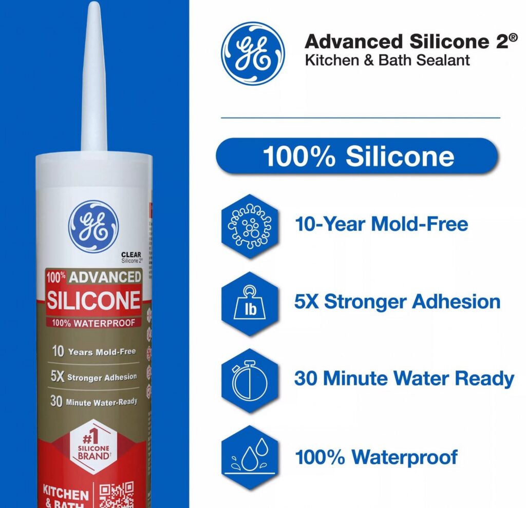 GE Advanced Silicone Kitchen & Bath Sealant (White, 10.1 fl oz) 4x5kg