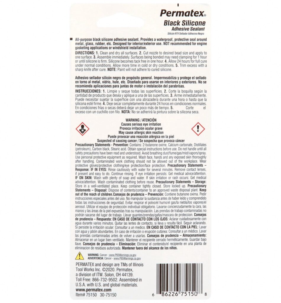 Permatex Black Silicone Adhesive Sealant (Black, 3 oz) 7c4in