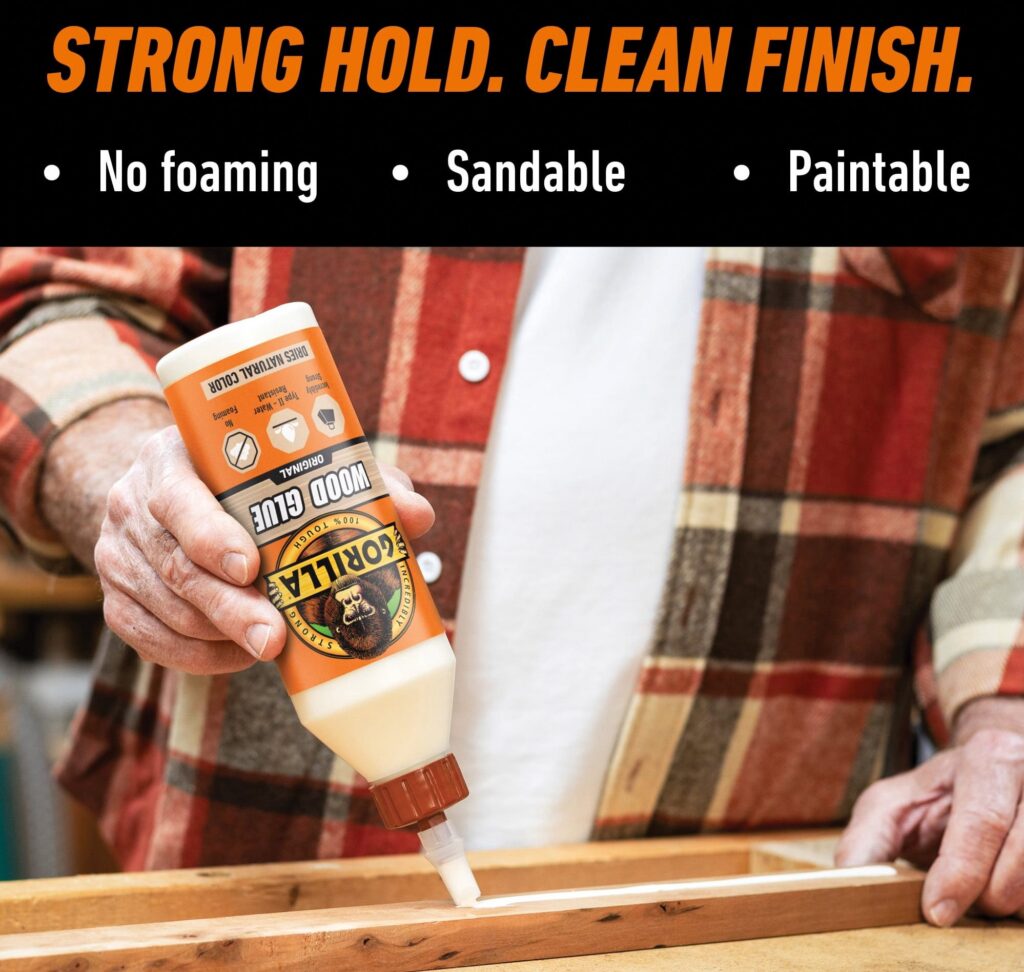 Gorilla Wood Glue, Premium Moisture Resistant Adhesive for Hardwood and Softwood (White, 18 oz) 6g2my