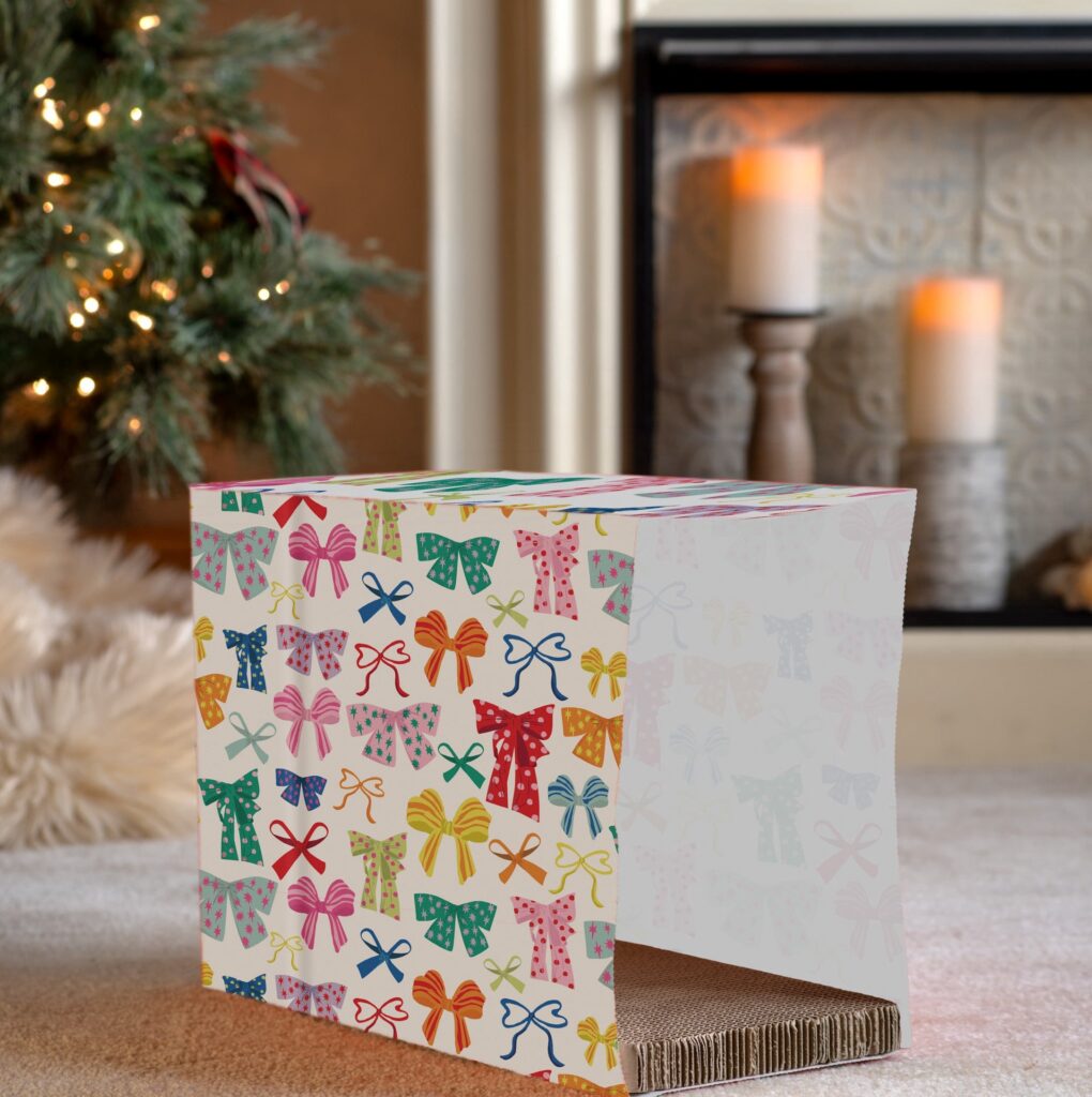 Kitty City Christmas Bows Cat Scratching Pad and Hideaway Paper Bag (Multicolored, One Size) dyhd9