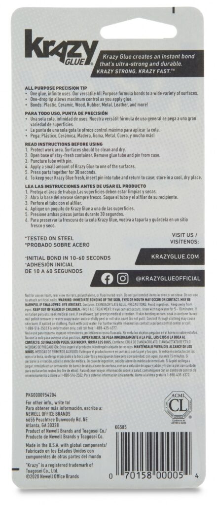 Krazy Glue All Purpose Super Glue with Precision Tip Applicator (Clear, 0.1 oz) isrnh